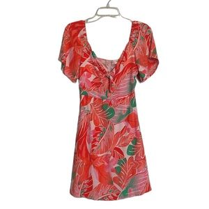 GB Gianni Bini Tropical Flounce Short Sleeve Tie Front Mini Dress NWT